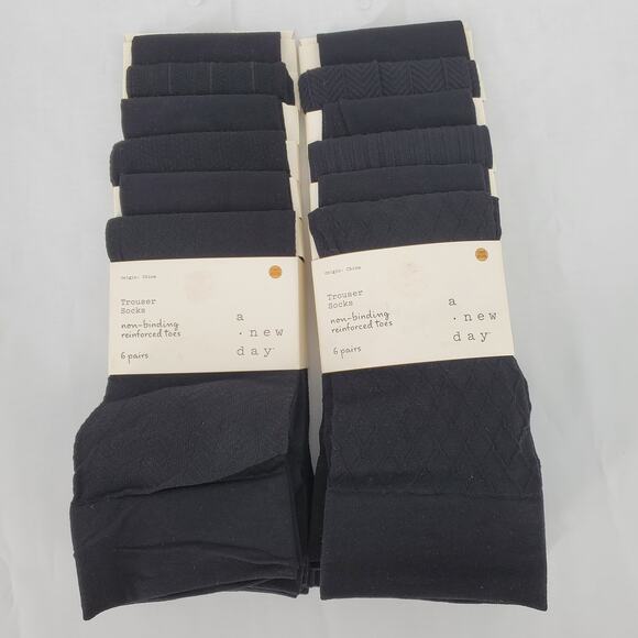 A New Day Womens 12 Pair Trouser Socks Non Binding Reinforced Toe Black One Size - Picture 1 of 3